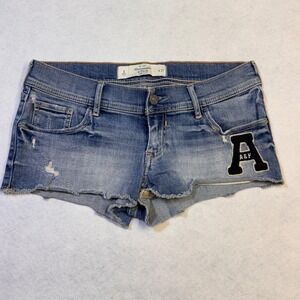 Abercrombie & Fitch Denim Short Women 4 Blue Varsity Patch Low Rise Festival Y2K